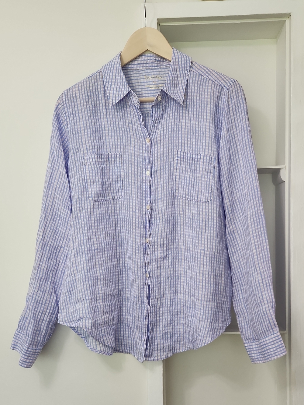 Lilly Pulitzer Sea View Linen Button Down Top in Lilac Verbena Gingham Size M - Picture 9 of 16